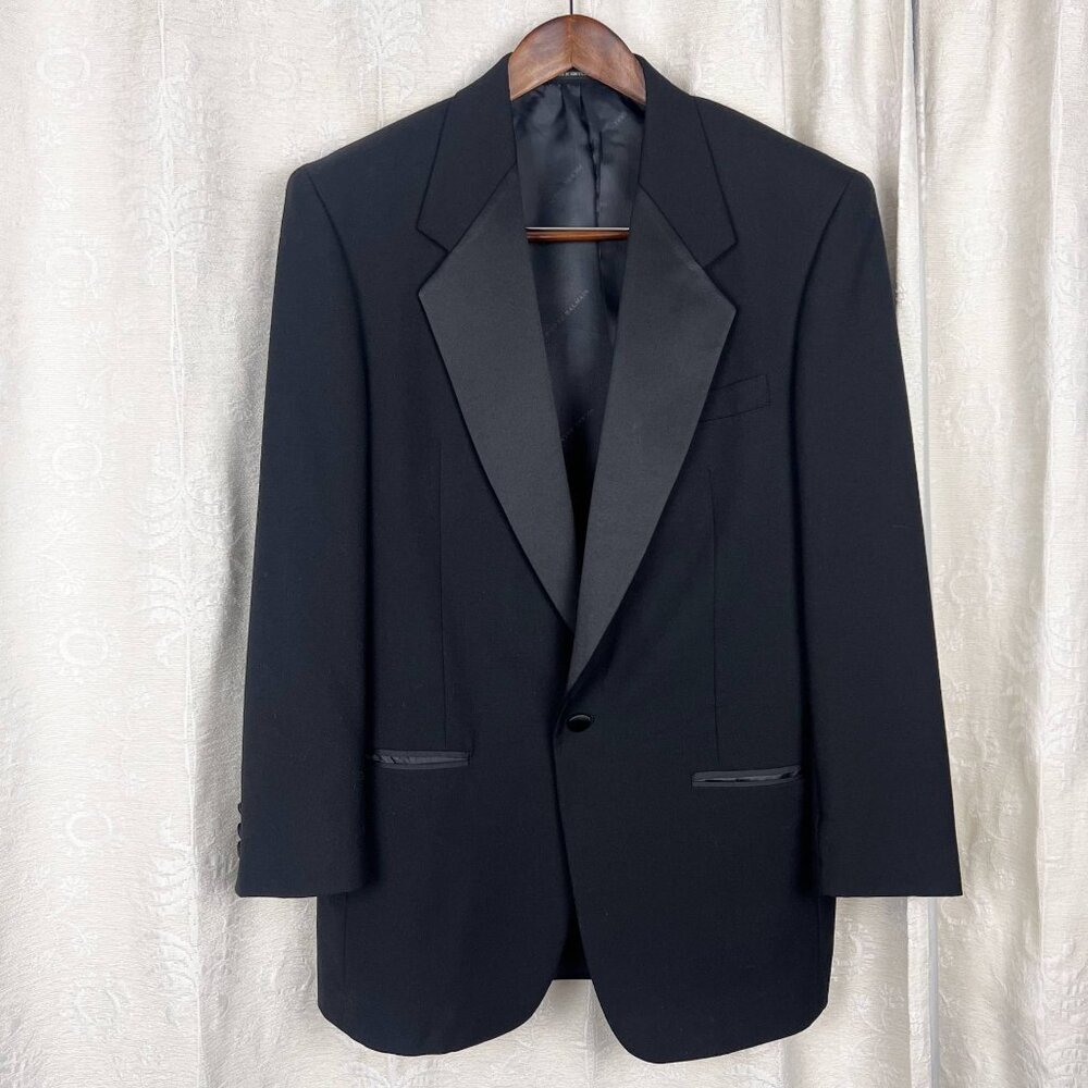 Pierre Balmain 40L tuxedo suit jacket wool 1-button blazer satin lapels formal